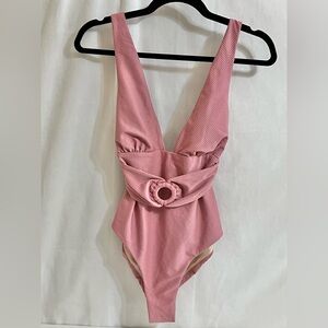 Chelsea28 Belted tie back One-Piece Swimsuit Women's Size M Swimwear Pink Mauve